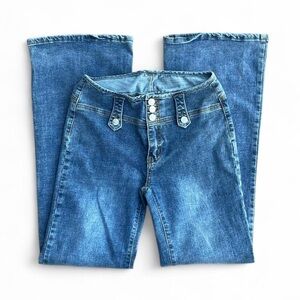 Y2K style denim blue flared jeans